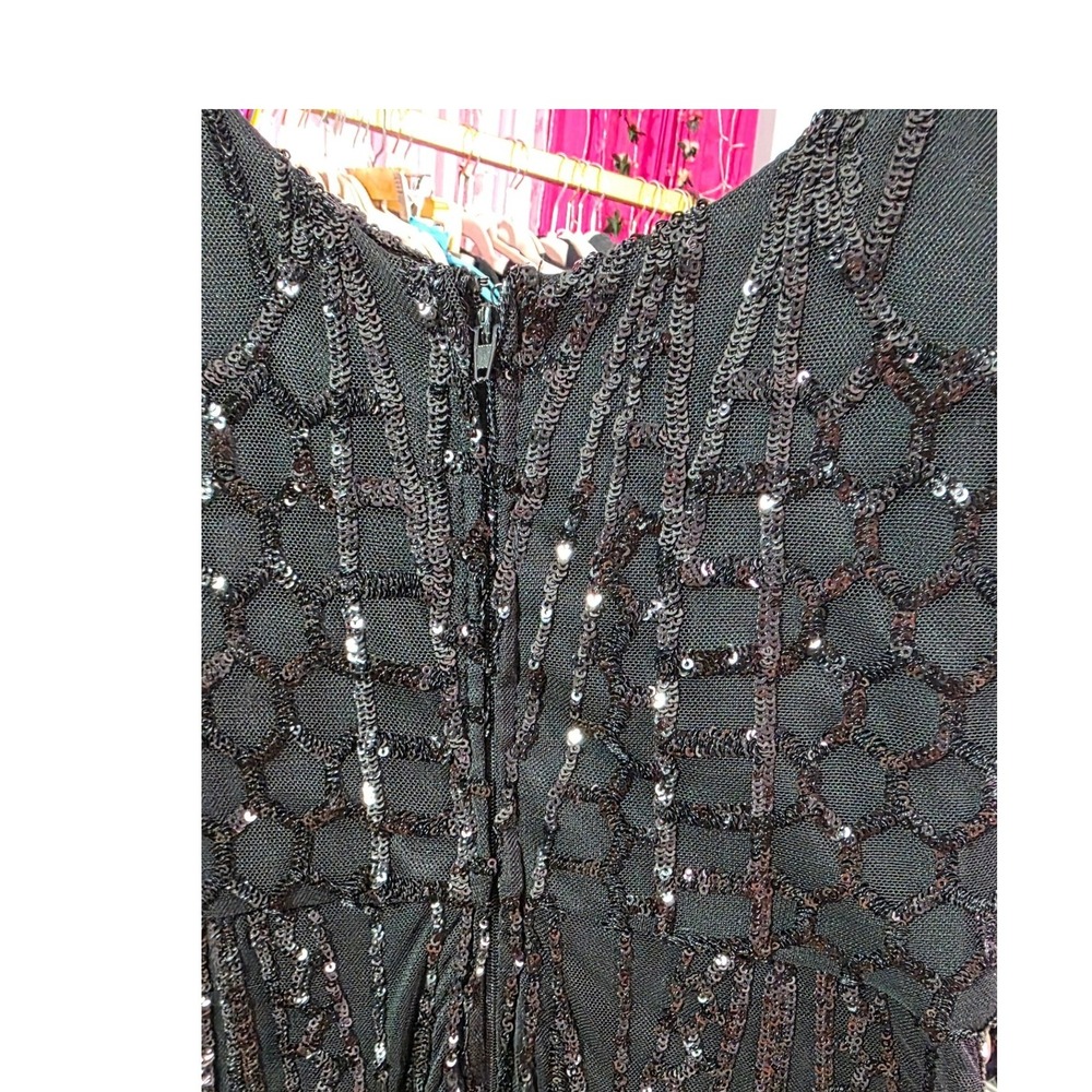 Windsor Black Lace Sequin Beaded Mini Dress Size 8 Cocktail Spaghetti Strap - Picture 9 of 9